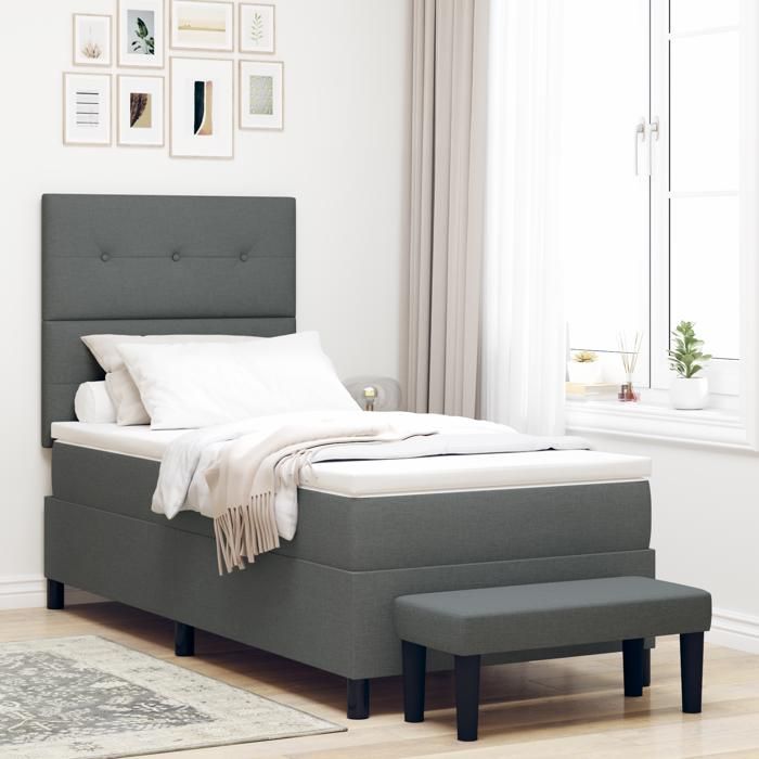 VidaXL Lit à ressort avec matelas et banc gris foncé 100 x 200 cm tissu 3344045
