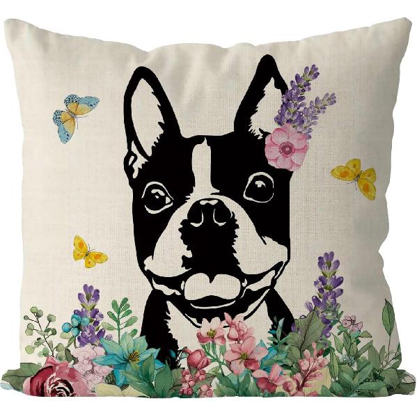 GAGEC Spring Pillow Covers 18x18 Inch English Bulldog Throw Pillowcase Hello Spring Home Sofa Holiday Cushion Case Farmhouse Dog Spring Decorations