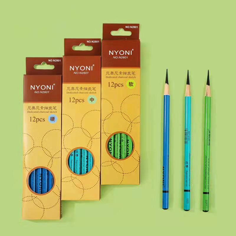 Artist Charcoal Pencil Set Sketching Pencil Thick Lead Smooth Writing for Painter Drawing Writing Shading Blending 12pc