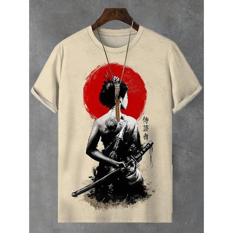 Herren Japanische Ukiyo-E Bedruckte T-Shirts Kurzarm Tees Tops 3D-Druck O-Ausschnitt Shirt Sommer Lässig Herrenbekleidung