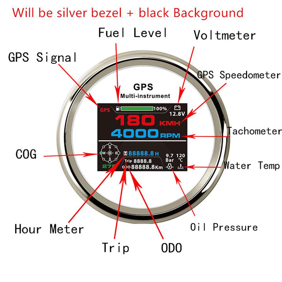 10 in 1 Boat Tacho Speed Water Temp Fuel Pressure Odometer Hours Trip Volt Gauge