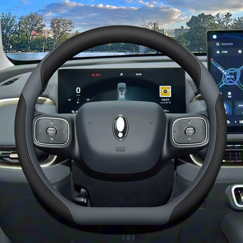 For GWM ORA 5 EV 2025 2026 2027 Leather D-shape Car Steering Wheel Cover Anti Slip Four Season Interior Accessories