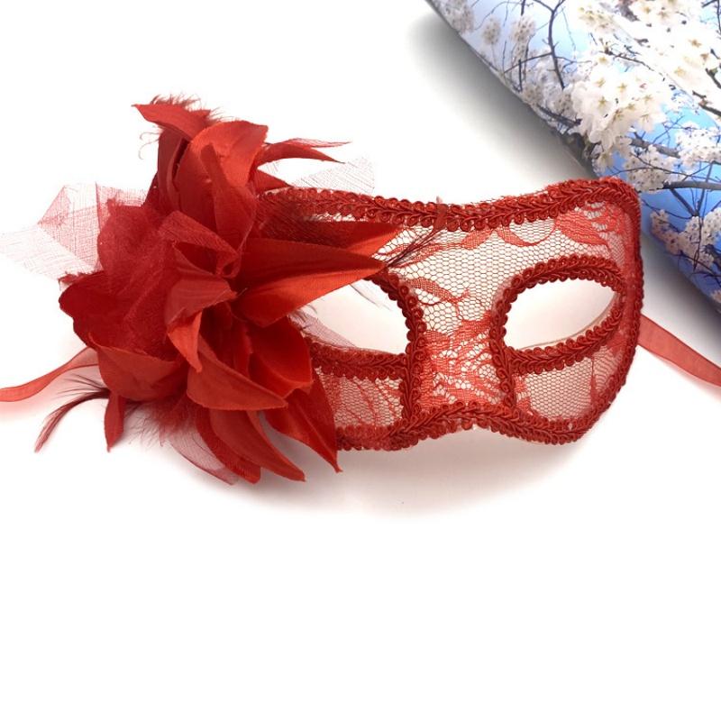 Women Sexy Translucent Lace Mask with Gauze Flower Half-Face Eye Cover for Masquerade Party Halloween Nightclub Dress Up