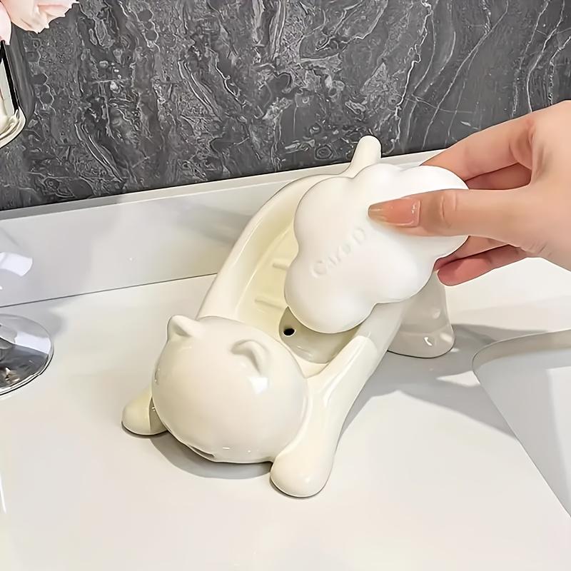 Cute Cat Soap Holder Creative Non-Slip Bathroom Soap Dish with Drainage