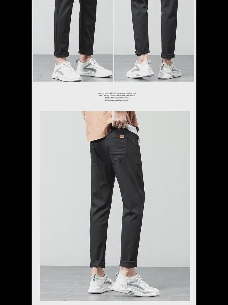 Solid Color Elastic Cotton Men's Casual Pants - Spring & Autumn 2023 Korean Style