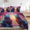 3-teiliges Anime-Katzen-Bettwäscheset - Enthält einen Bettbezug und zwei Kissenbezüge (Kein Kern) - Festliches Geschenk für Schlafzimmerdeko - Polyesterstoff - Su