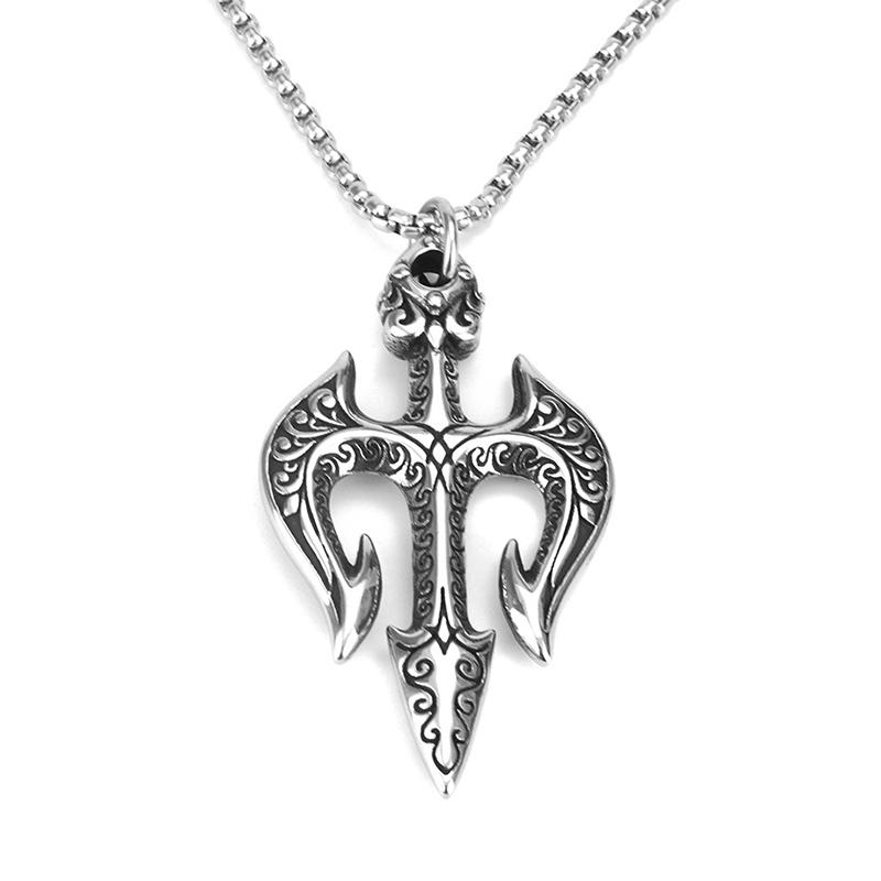 Vintage Poseidons Trident Pendant for Men Trident of Shiva Stainless Steel Warrior Spear Necklace Woman Jewelry Gifts