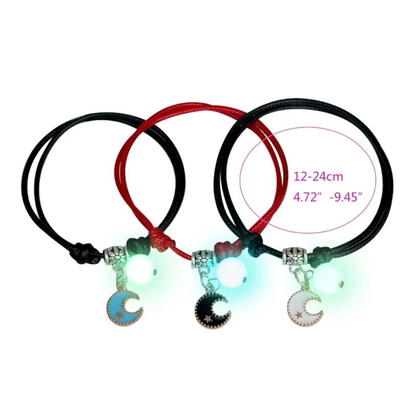 3 Pcs/set Luminous Beads Bracelet Hand-woven Love Star Moon Cat Sisters Novel Luminous Bracelet Adjustable Hand Rope