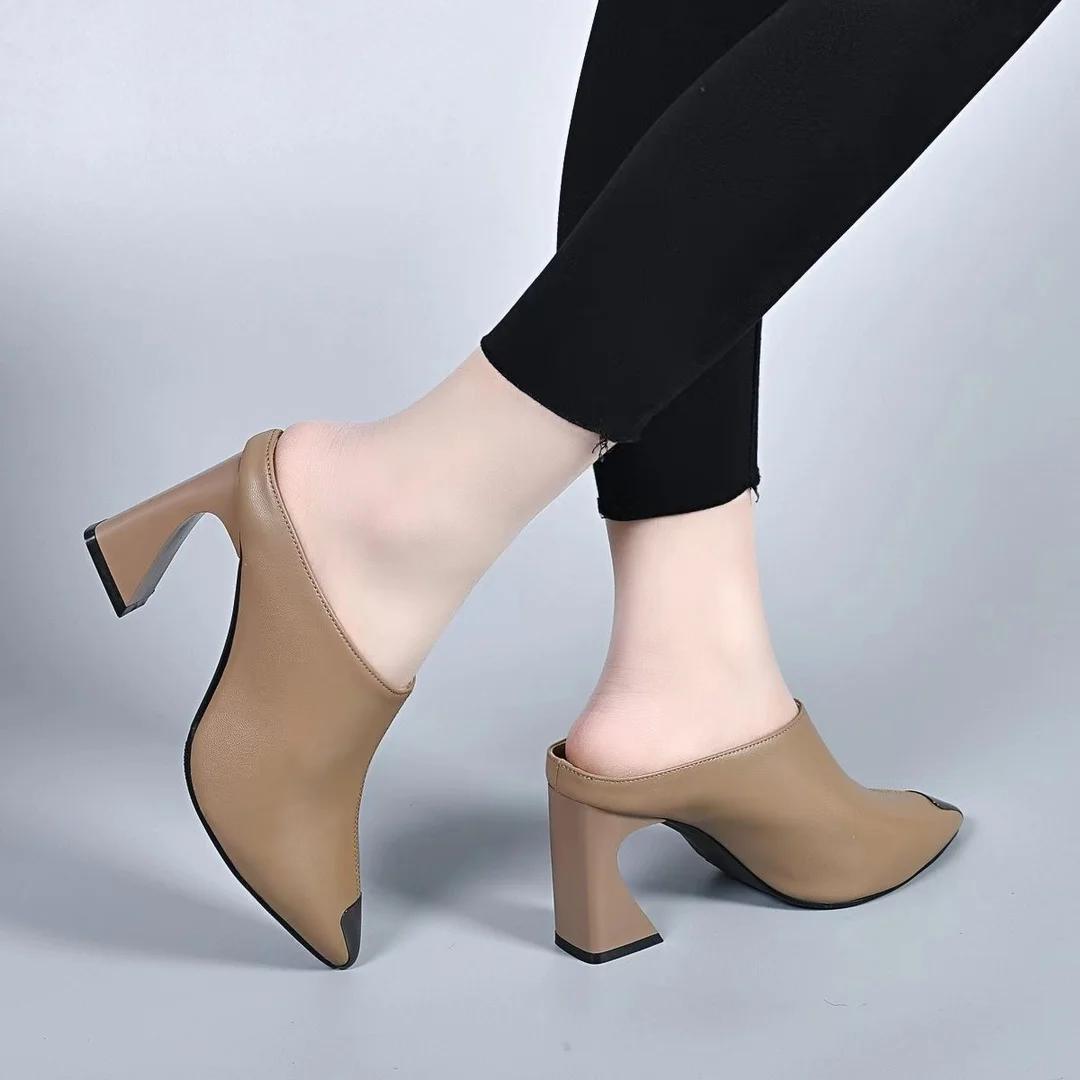 

Літо 2024 Новий жіночий тапочки на високих підборах сандалі жіночі суцільні повсякденні сандалі зі штучної шкіри туфлі на підборах 40 хакі