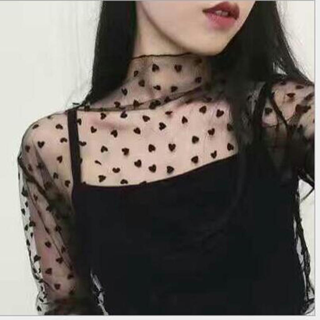 Sexy Black Mesh Long-sleeve Transparent 
