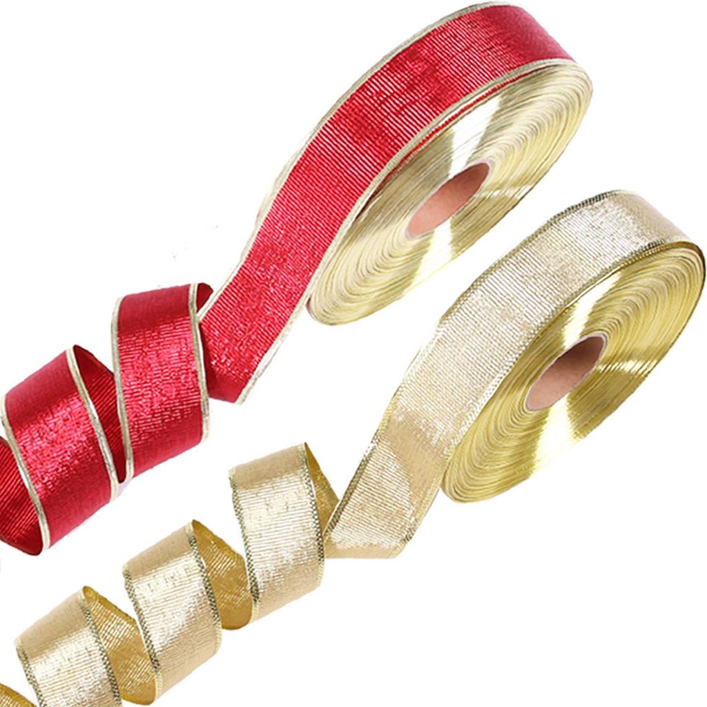 Christmas Wired Edge Ribbons Wrapping Ribbon Roll for Gift Wraping DIY Webbing Hair Bows Fabric Decorative Ribbons 2m