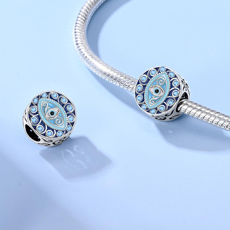 Blue Copper Plated Devil'S Eye Love Heart Charms Beads Fit Women Bracelets Diy Pendants Jewelry Gift