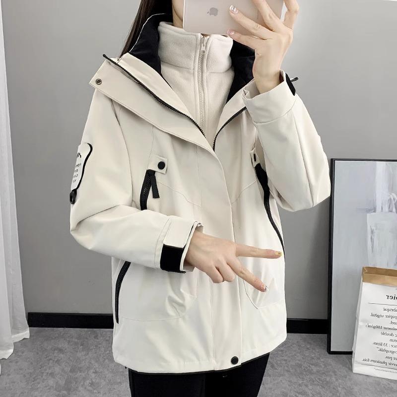2025 Women's Windproof Fleece-Lined Detachable 3-in-1 Short Shell Jacket for Autumn & Winter Mountaineering
