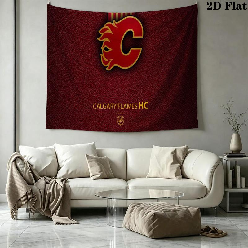 Calgary Flames Wall Tapestry Aesthetic Wall Hanging Printed Fabric Blanket Decorative Tapestries for Bedroom Living Room Home Decor