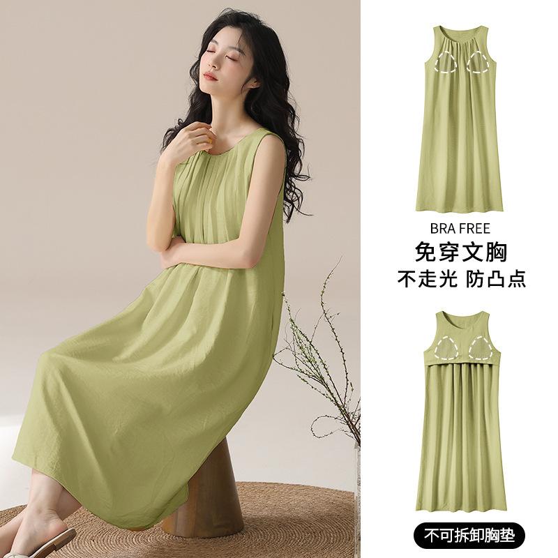 

With chest pad, vest, suspender, nightdress, summer women s new dress, long dress, simple wind can be worn outside, nightdress M