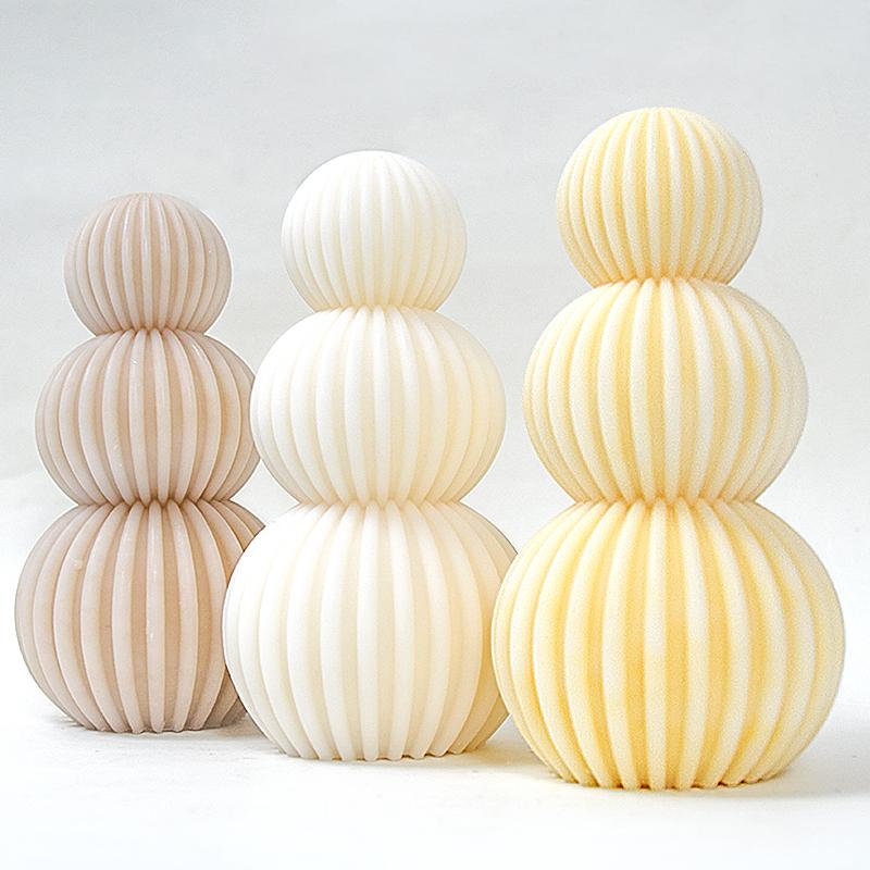 Ball Ribbed Pillar Candle Mold Silicone Mould Geometric Striped Soy Wax Mold Christmas Decor Geometric cylindrical candle mold