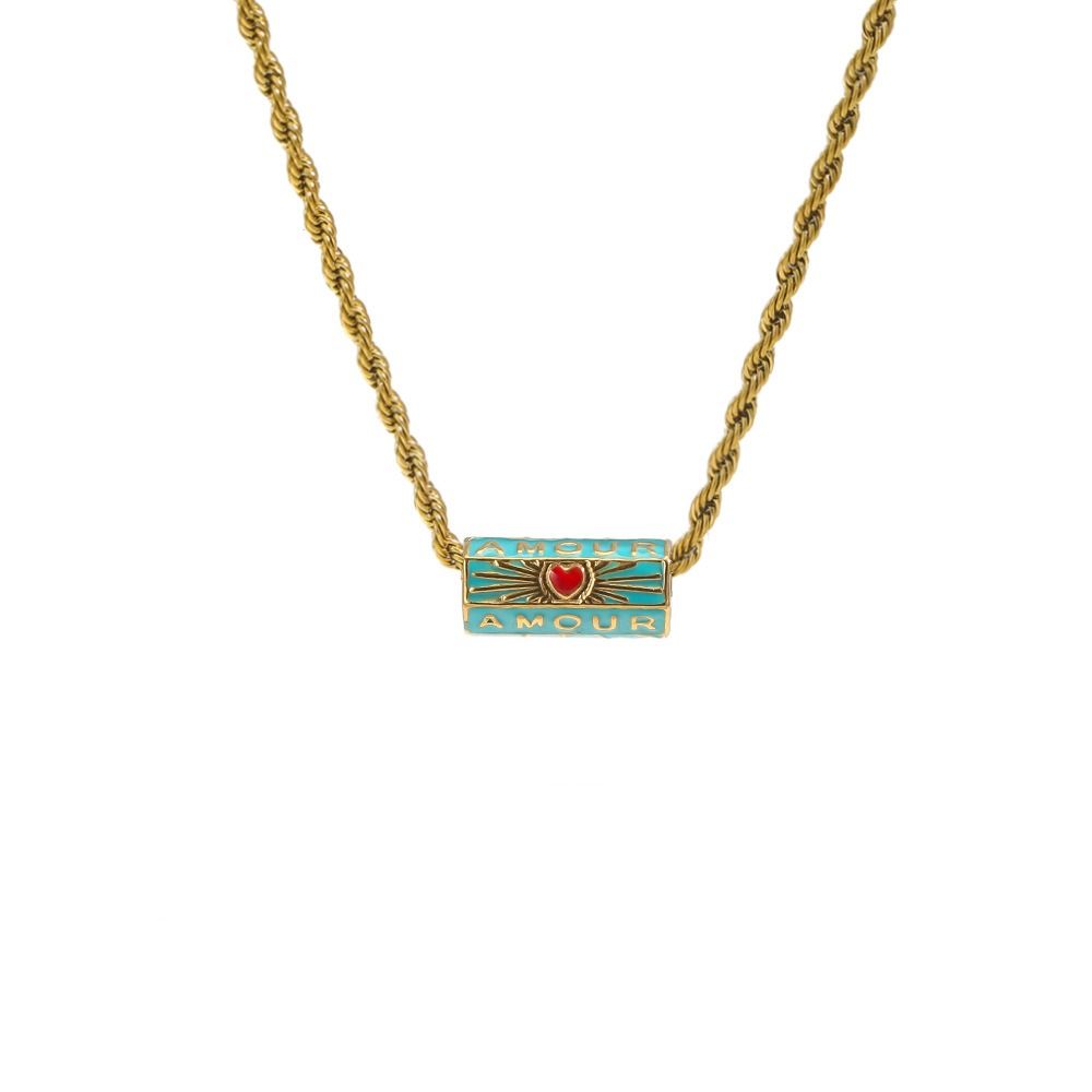 Sweet Charm Enamel Eye Pendant Necklace Wish Card Hexagonal Neck Chain  Summer Beach
