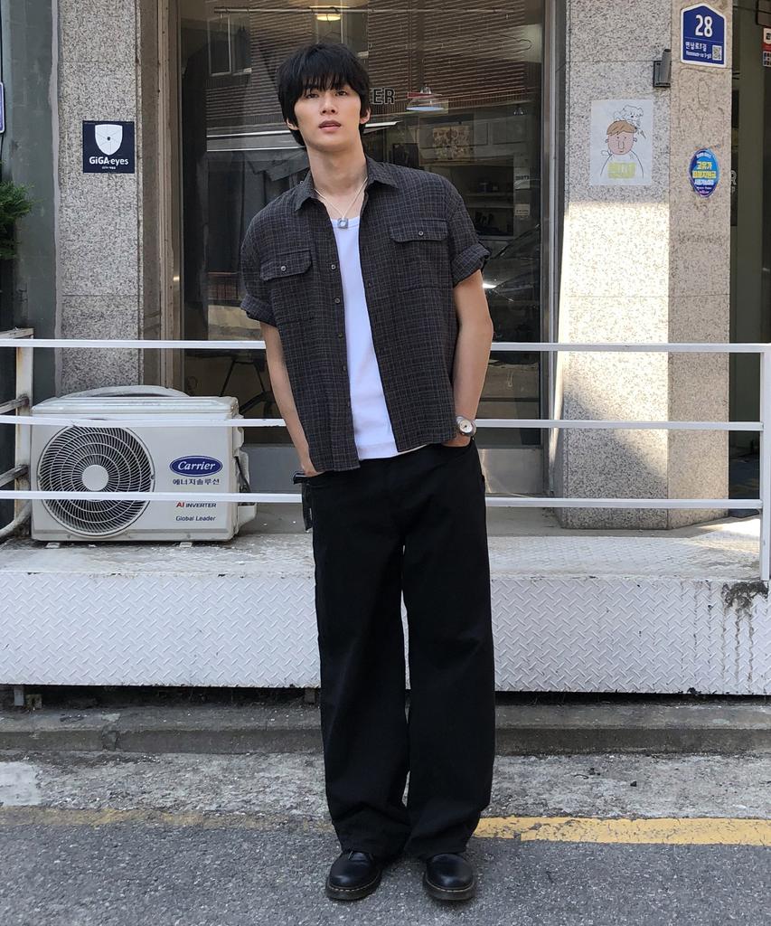 Dei [Summer] Roll-Up Two-Pocket Check Half Shirt