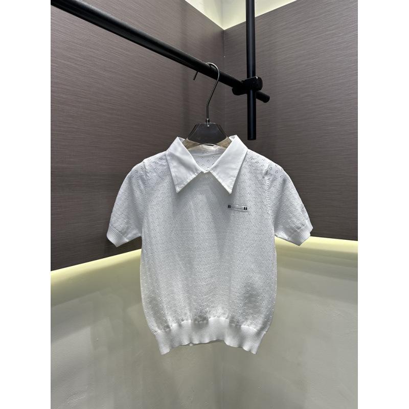 Miu Style Lapel Knit Hollow Short Sleeve Versatile Top - Summer 2026 New Arrival