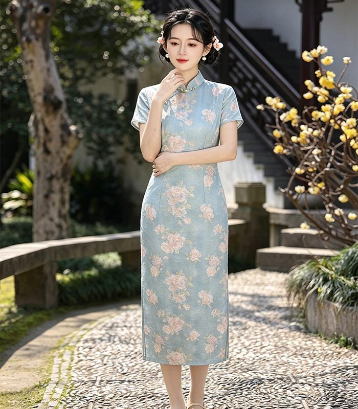 1011 Floating Brocade Cheongsam Spring New Improved National Style Elegant Temperament Printing Daily Wear Girl