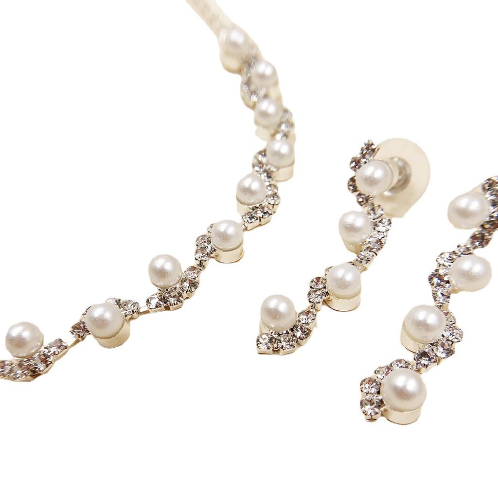 Wedding accessories, European and American fashion simple diamond set necklace earrings, bridal wedding jewelry women