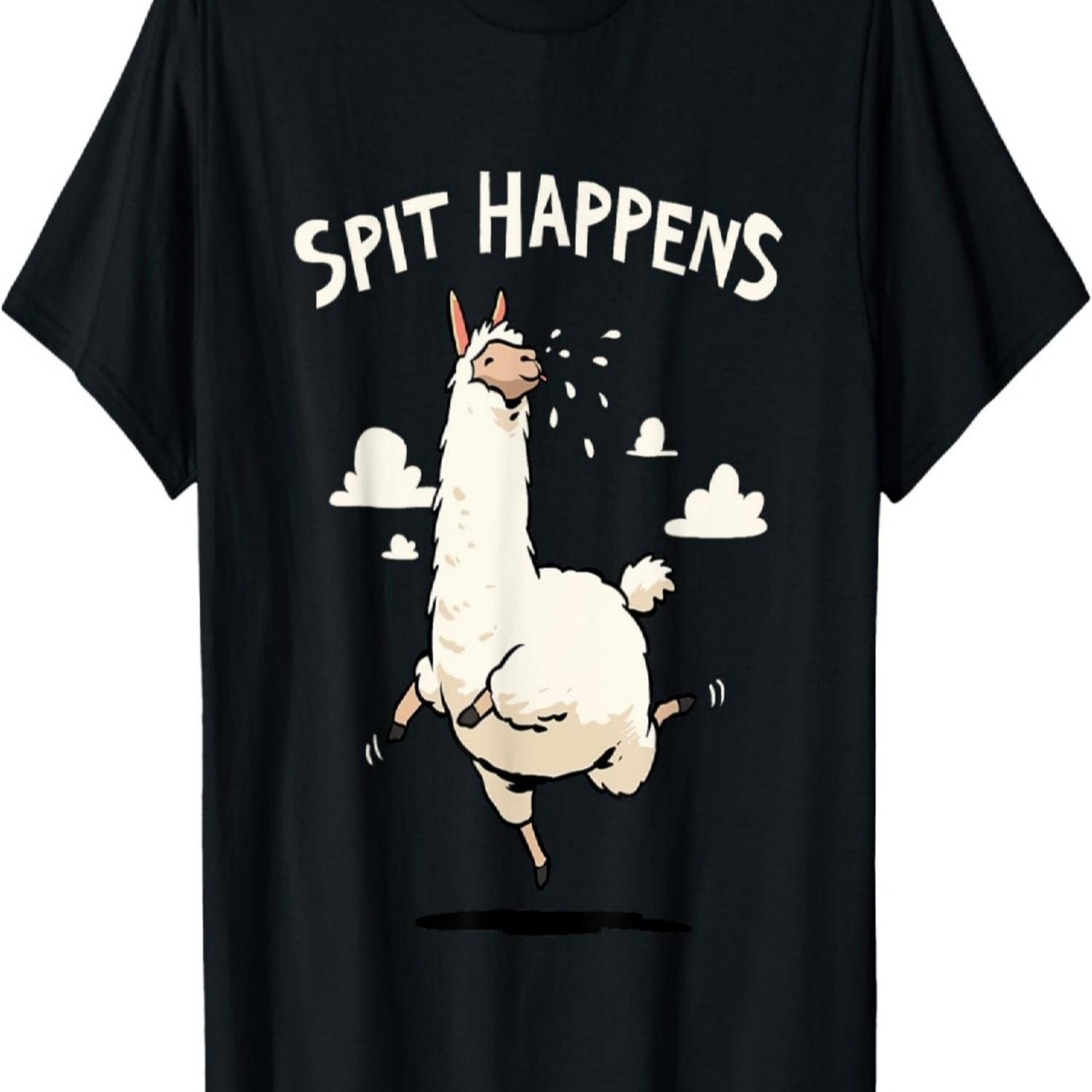 Spit Happens Funny Llama Cartoon T-Shirt S чёрный