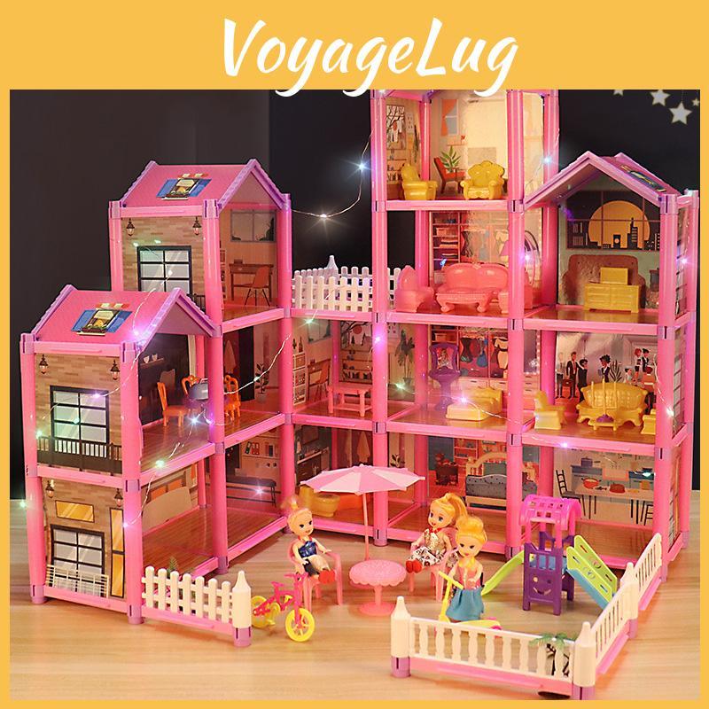 Colorful Led Light Huge Dollhouse 14 Rooms 7 Designs Perfect Gift For Girls