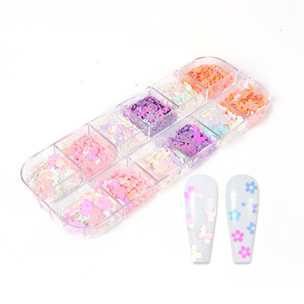 Holographic Laser Nail Decoration 12 Grids Plum Christmas Series Butterfly Nail Glitter Sequins