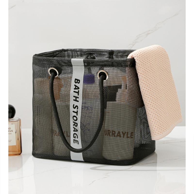 Nylon Mesh Laundry Basket with Handle Breathable Folding Portable Dirty Clothes Organizer Bags Large Capacity Toys Storage Bag