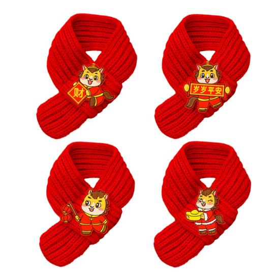 Yousheng Roter Strick-Katzenschal Jahr des Pferdes Hundeschal Chinesisches Neujahr Haustierschal für Katzen und kleine Hunde Festliches Kostümzubehör