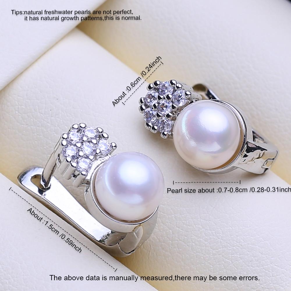 FENASY Natural Freshwater Pearl Earrings Silver Color Fashion Cubic Zirconia Clip Earrings for Women Birthday Gifts