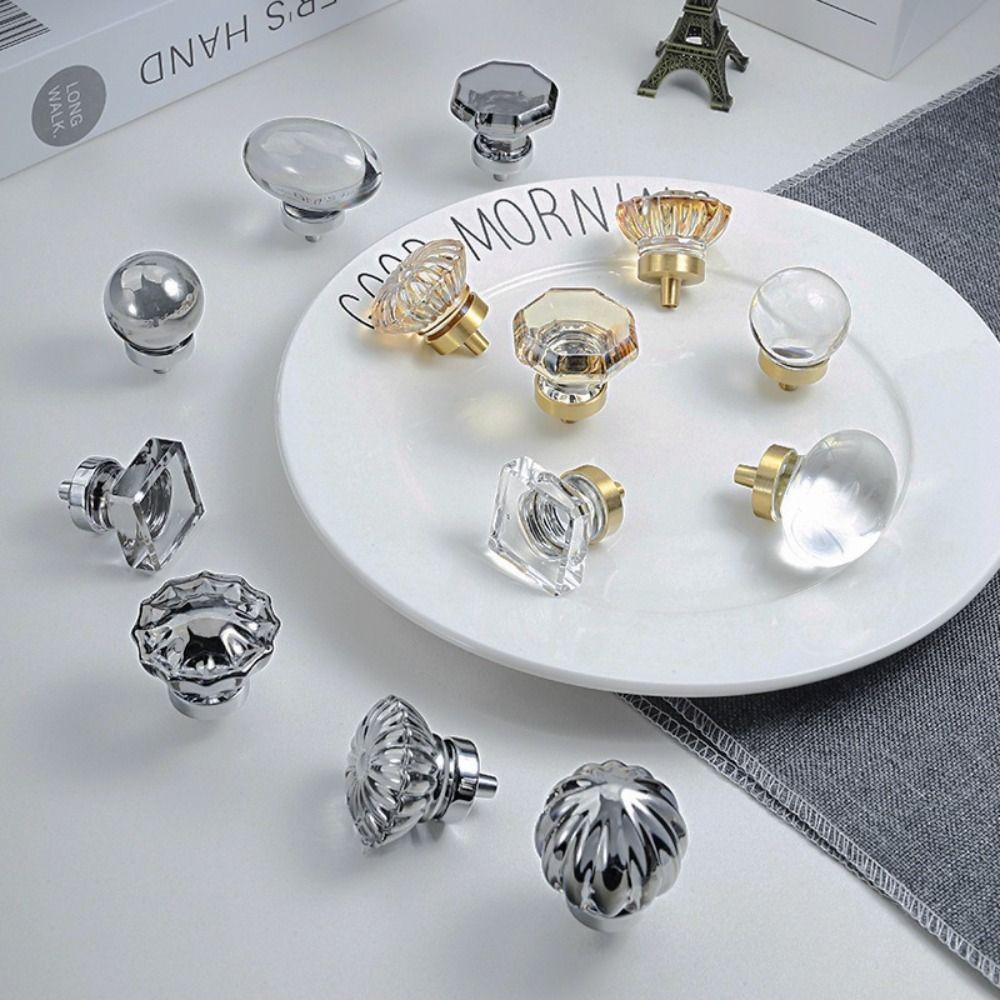 Gold Grey Transparent Crystal Cabinet Knobs Durable Excellent Design Crystal Knobs Furniture Dresser Knob for Kitchen Bathroom