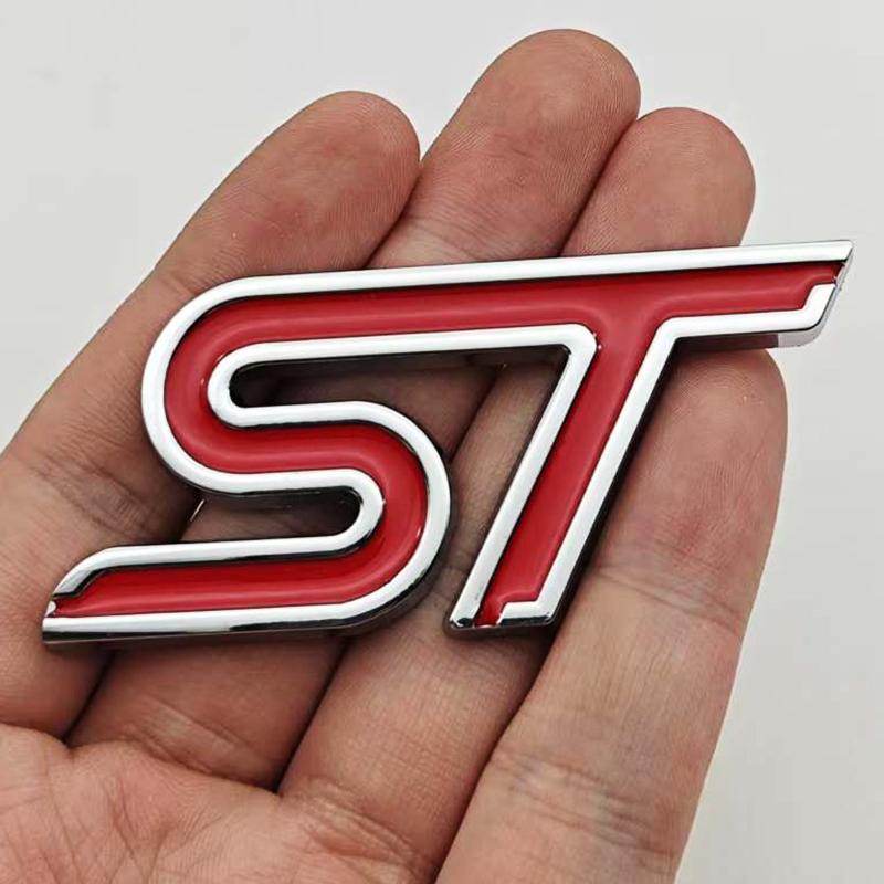 XXUI3 3D Metal Styling ST Logo Car Front Grille Badge Rear Trunk Emblem For Ford Focus Edge Explorer Mondeo Fiesta Escape Accessories