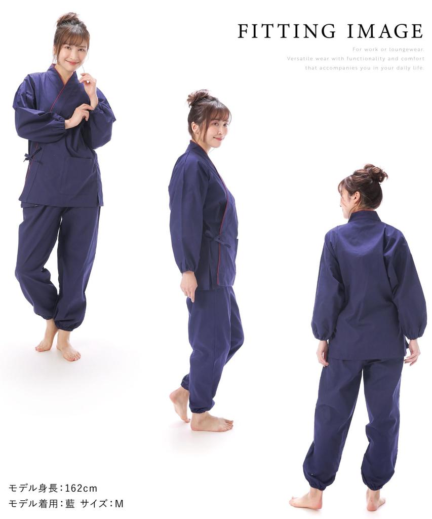 ON NISHIKI 0815 Samue Top and Bottom Cotton Sheeting Women's Set, 100% [4 Indigo/Size L]