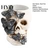 Multifunctional Skull Decor Gothic Butterfly Pen Holder, Spooky Resin Makeup Brush Holder Halloween Tea Light Candle for Desk, Shelf Planter And
