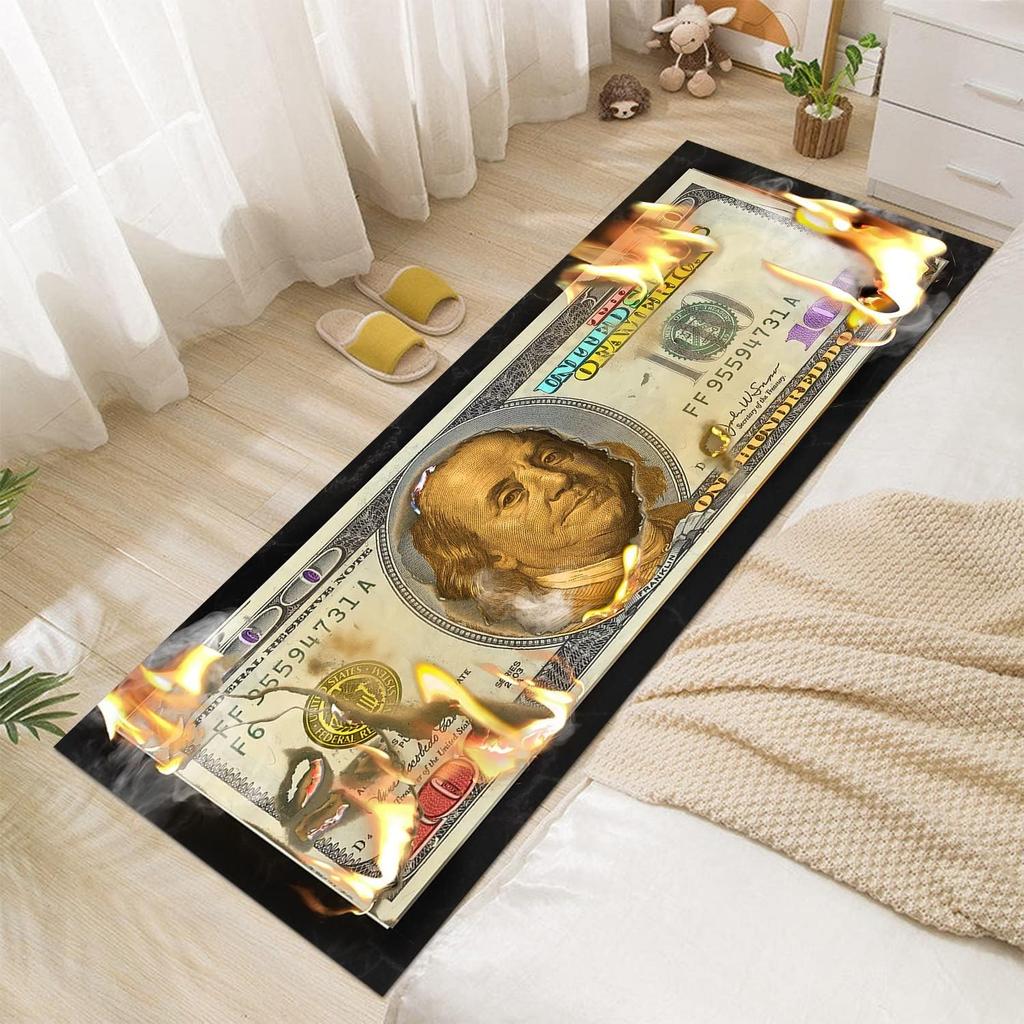 Dollar Bill Runner Rug Burning Currency Design Non-slip Carpets Creative Edgy Home Decor Entryway Mat Visual Art Portrait Carpet