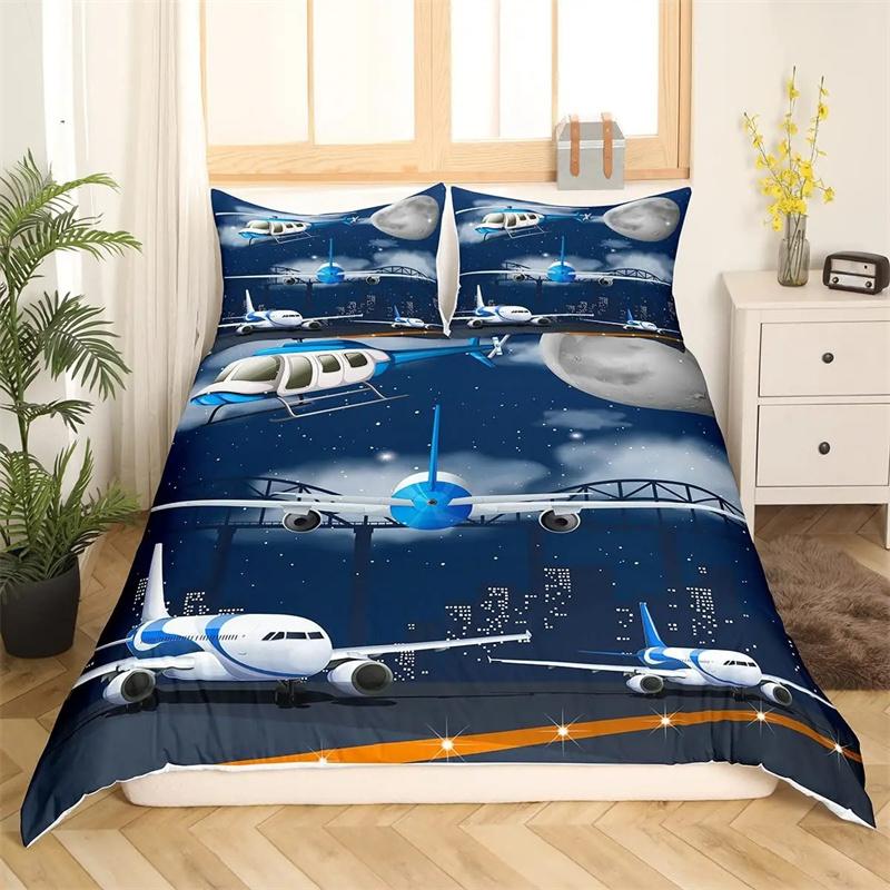 Premium Airplane Duvet Cover Planes Fying In Air Aviation Airport Helicopters And Jets Cartoon Style Room Decorative For Boys Girls Gift
