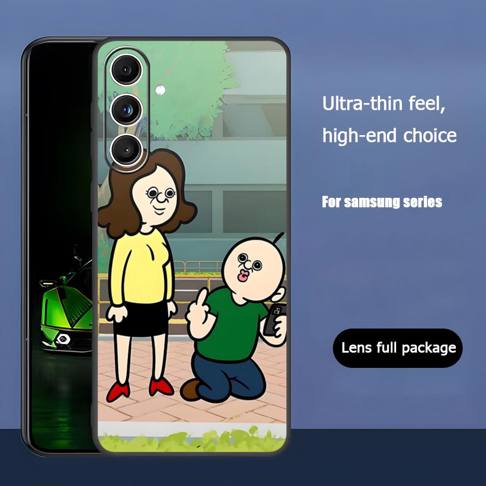 Bbangbbang Daily life Cartoon Phone Case For Samsung Galaxy S25 S24 S23 S22 S21 S20 Plus Ultra Note20 Soft Black Samsung S21