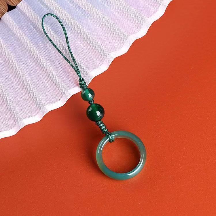 Natural Strawberry Crystal Ring Ring Mobile Phone Ring Hanging, Natural Agate Running Ring U Disk Hanging Ornament