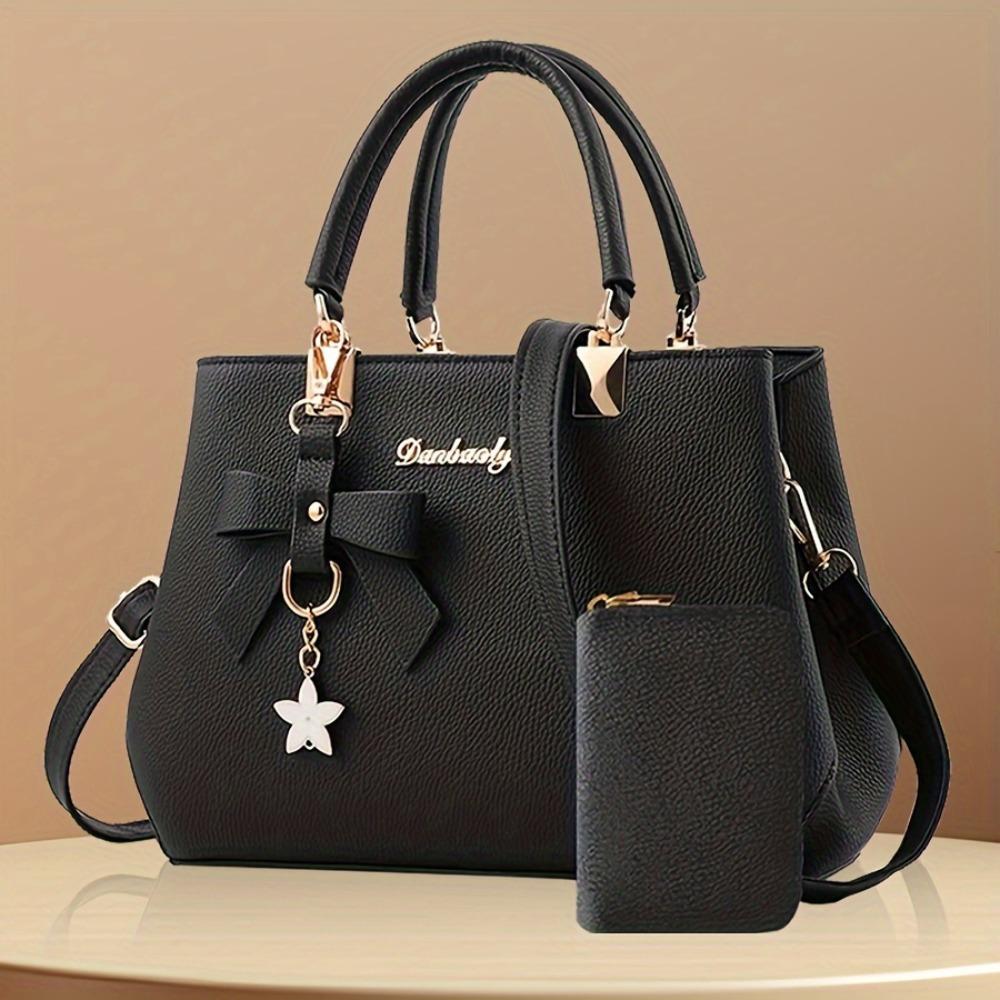 Bow Decor Handbags For Women, Trendy Crossbody Bag With Coin Purse, Top Handle Satchel Purse For Office