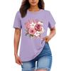Ladies' Loose Comfortable Casual Fashionable Plant Flower Printed Round Neck Short Sleeved Shirt