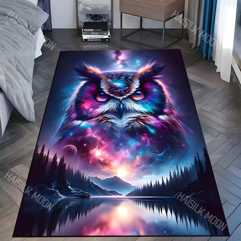

1PC cosmic owl nebula lake reflection forest Carpet for Living Room Bedroom Sofa Home Decor Rus Non-slip Floor Mat Luxury Gift 40x60cm