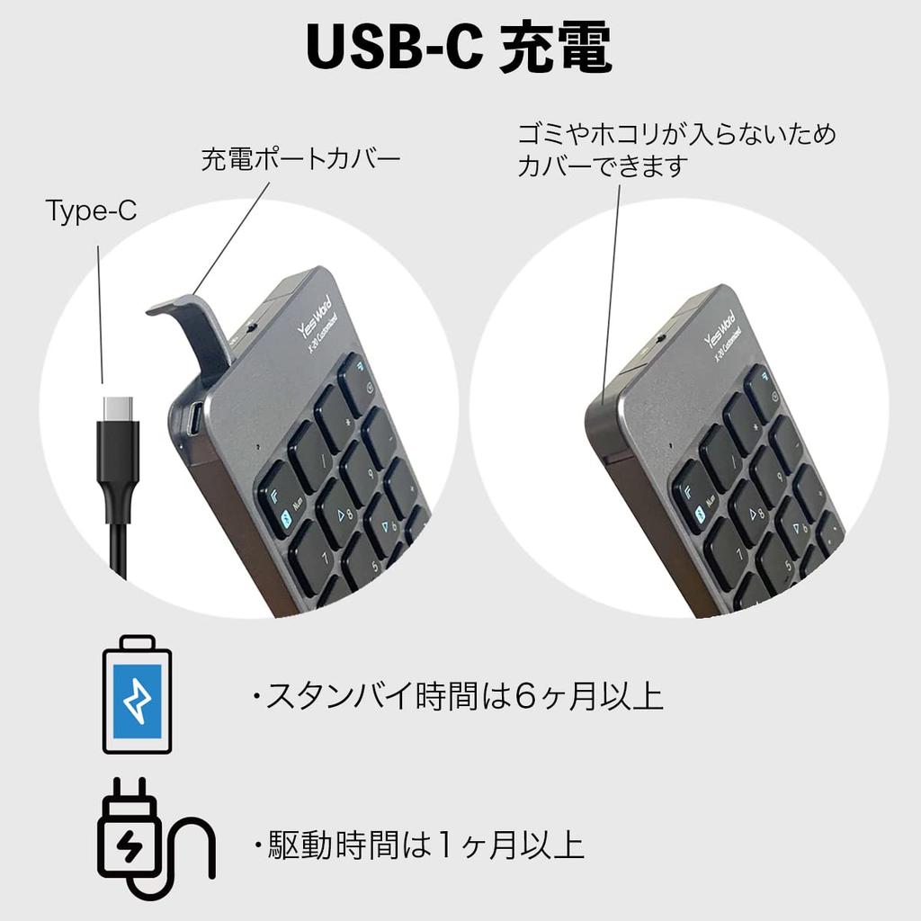 YesWord X-20 Left-Handed Device, Customizable Wireless Keypad, Illustration, Video, Image Editing, USB-C Charging