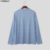 INCERUN Oversized Men Long Sleeve Striped Loose Casual Tops T-shirts