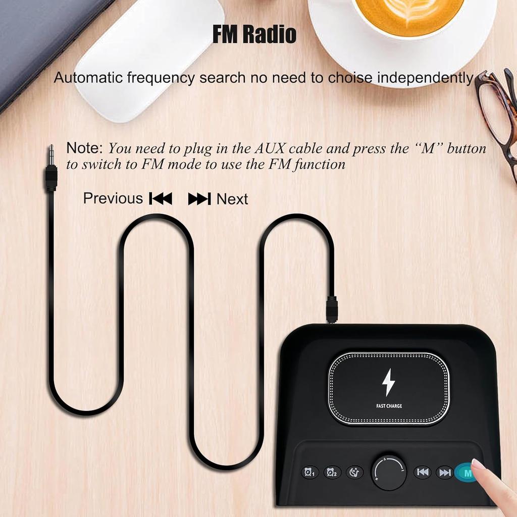 Alarm Clock for Bedroom, Digital Clock FM Radio with 15W Wireless Charging, 10W Loud Stereo Bluetooth Speaker with AUX TF USB Input, 6 Sleep White