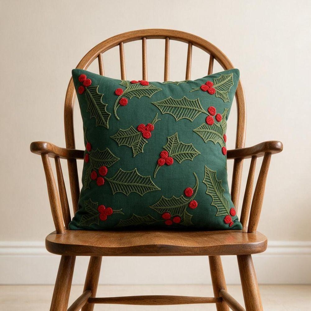 Washable Christmas Throw Pillow Cover 3D Embroidered Pattern Sofa Pillowcase Pillowslip Bedroom
