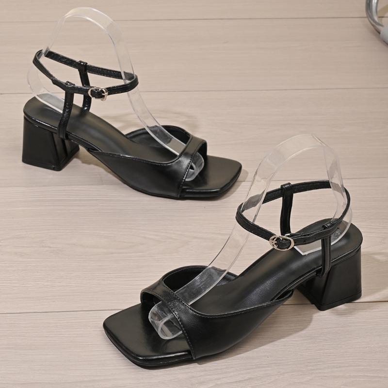 Fashion Women's Fashion Chunky Sandals Summer New Square Head Open-toe Line with Anti-slip Wear-resistant High Heels