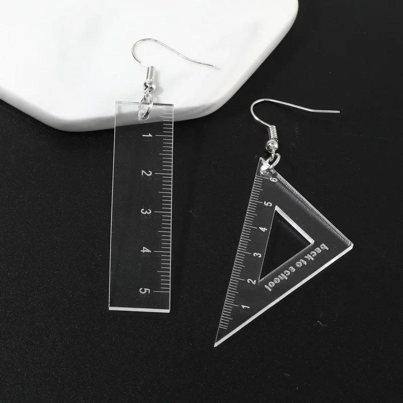 Women Fashion Ruler Acrylic Earrings Creative Triangle Drop Dangle Funny Jewelry for Women Gift Accessories for Girls