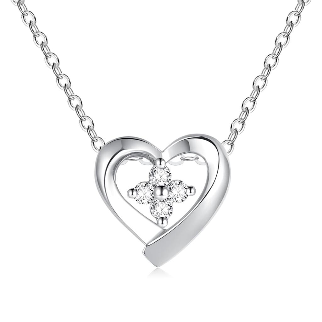 FANCIME Diamond Necklace for 4 Approximately Heart Motif with Silver Perfect for and Gift Women, Platinum, Lab-Grown Diamonds, 0.035 Carat, Pendant,