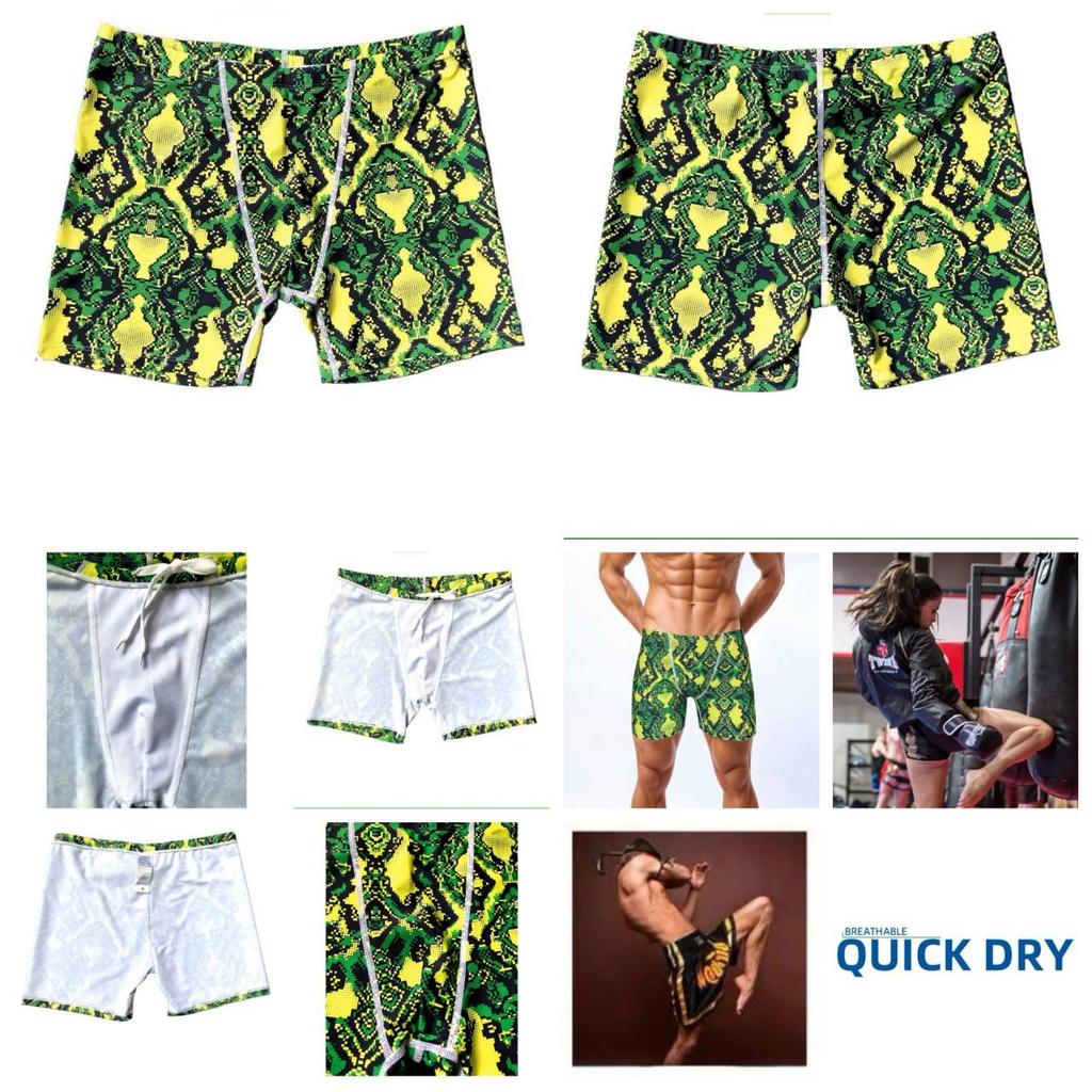MMA UFC Muay Thai Kickboxing Boxing Green Yellow Casual Shorts Gym Sport Unisex Men Women Workout Quick Dry Print Elastic High Waist Training